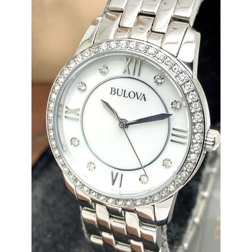 Bulova Women's Watch 96X155 Quartz Mother of Pearl Dial Silver Steel 27mm